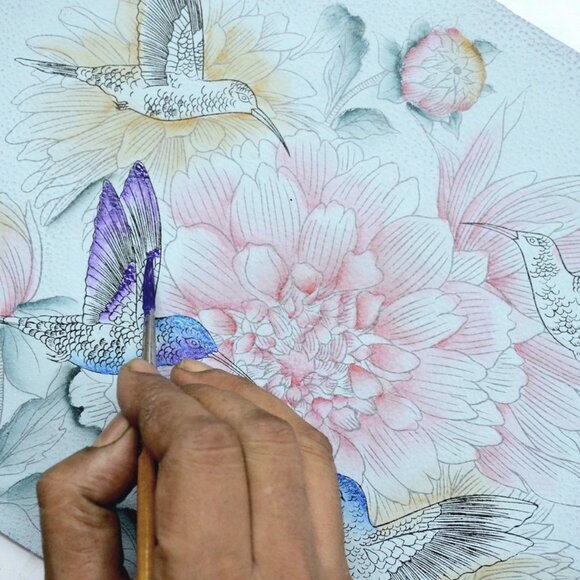 Gorgeous!  Handpainted Leather Hobo with Hummingbirds by Anuschka - Picture 2 of 4